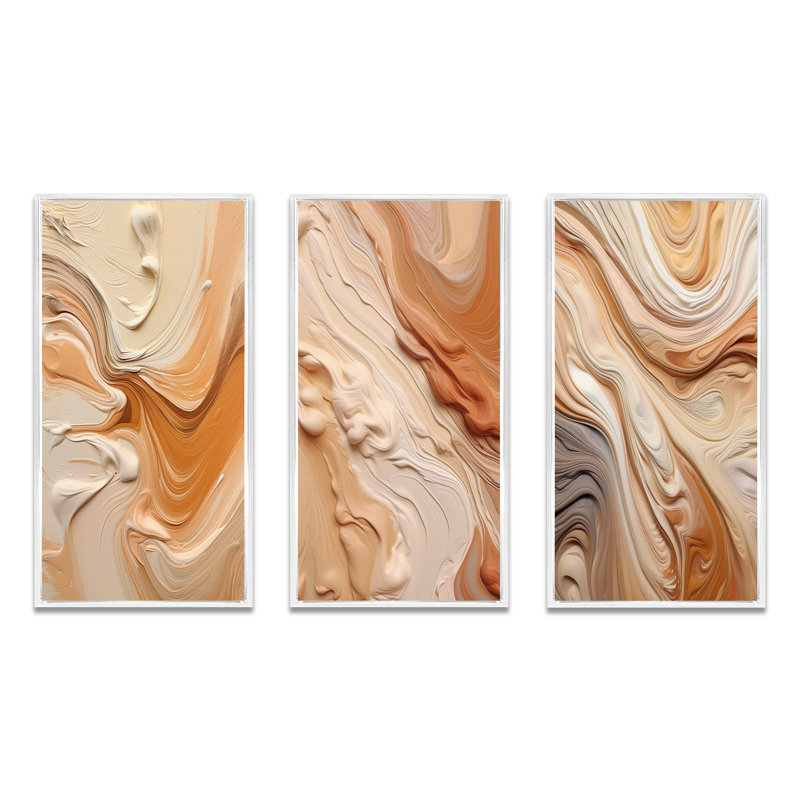«Orange and Beige Unounded Imagination», 3 pièces, H 20 po x l 36 po, Cadre flottant blanc