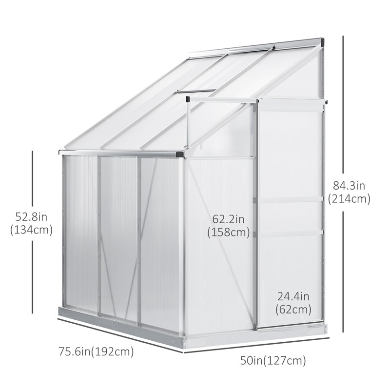 Serre adossée en aluminium de 6 pi x 4 pi avec évent de toit réglable transparent