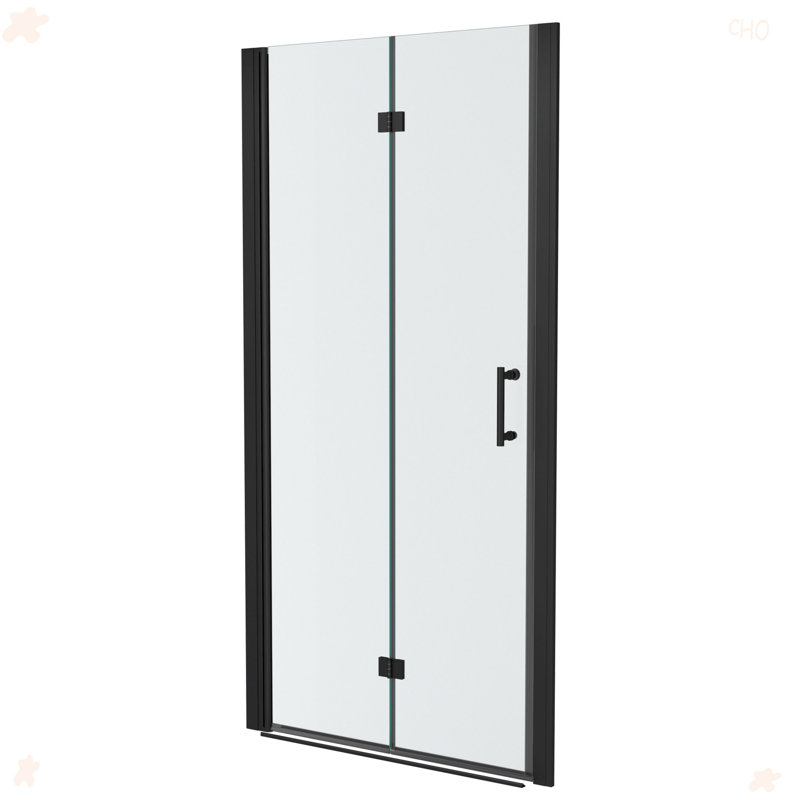 30"W X 72"H Fold Frameless Shower Door With Tempered Glass, Matte Black