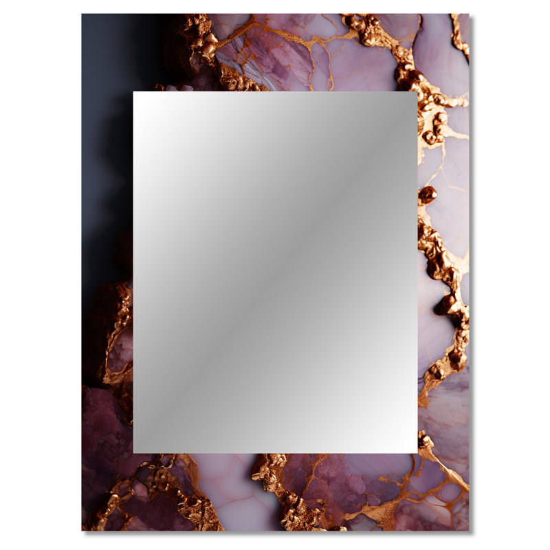 Pink and gold Marble agate river II - Abstract Decorative Wall Mirror, Modern Large Mirror, Printed Metal Art, 40" x 30"
