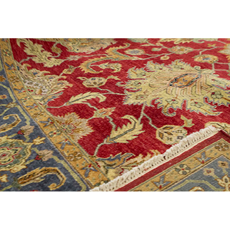 Tapis rouge et bleu noué à la main de haute qualité