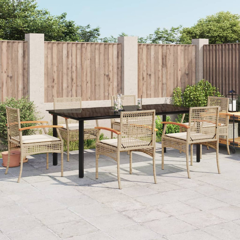 Hokku Designs 5 Piece Patio Dining Set With Cushions Beige Poly Rattan, Beige/Beige, 6, 29.1" H x 31.5" W x 63" L