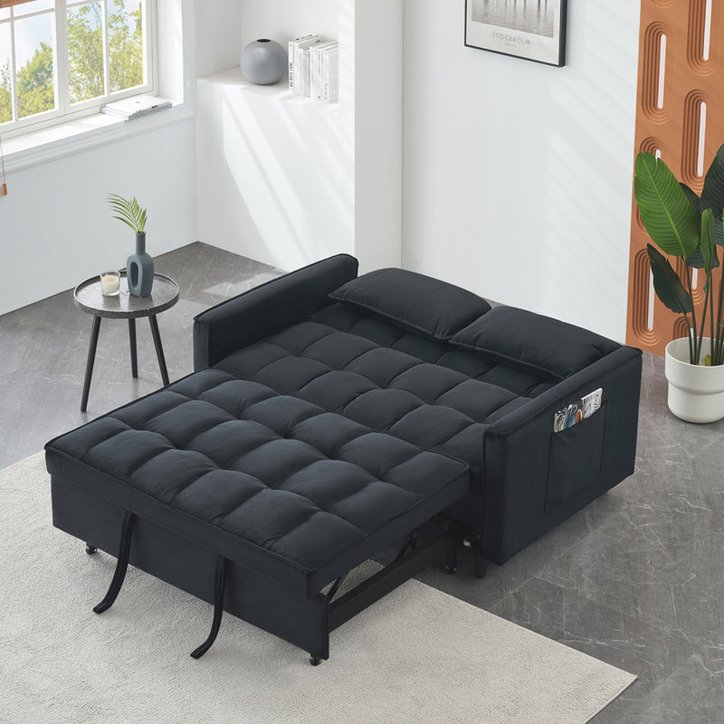 Convertible Sleeper With Pull-Out Bed, Black Velvet