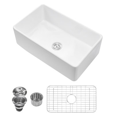 33.5X20 In Farmhouse Sink Undermount Kitchen Single Bowl Basin Fireclay White