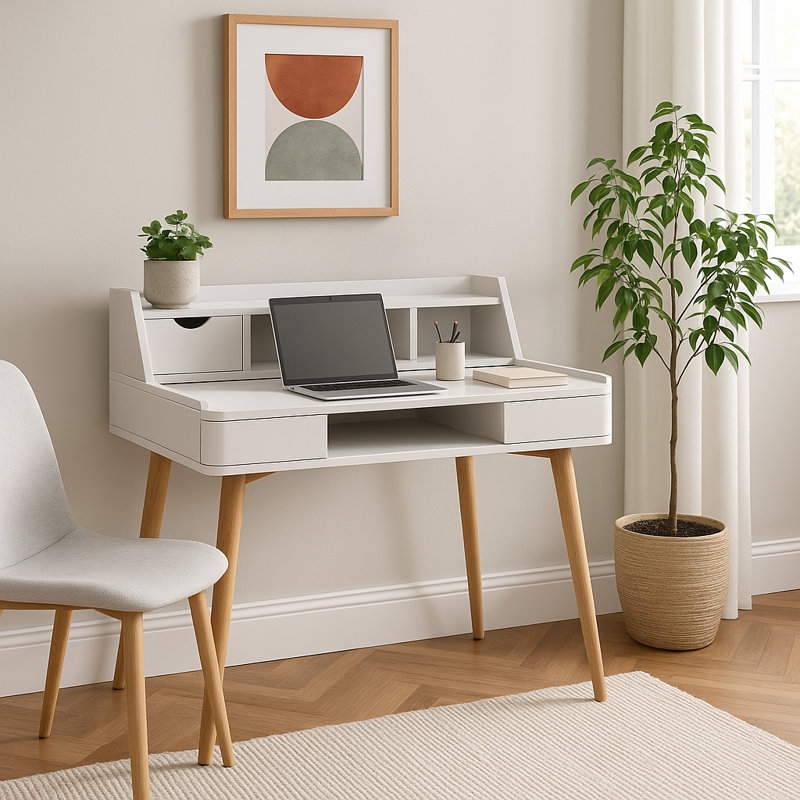 Bureau d'écriture Parmley, Blanc / blanc / naturel