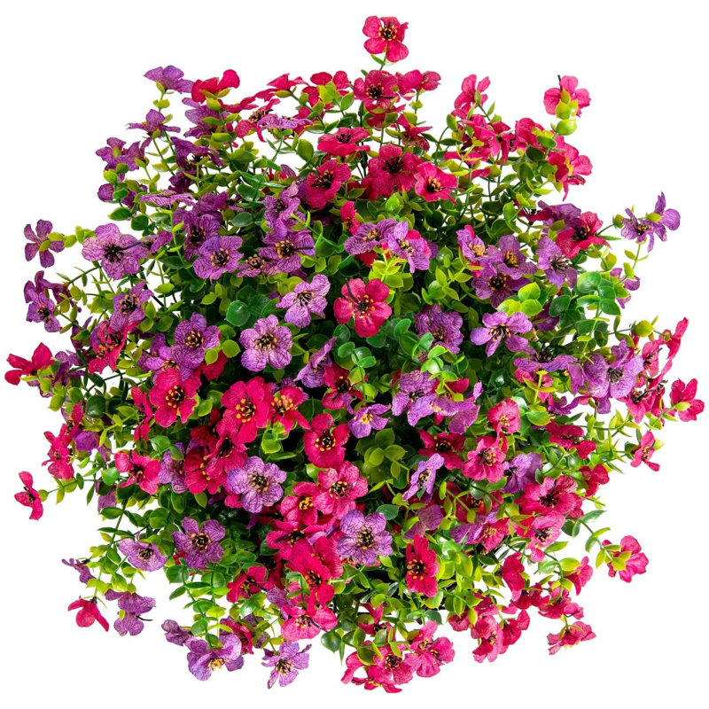 Artificial Faux Hanging Plants Flowers Basket for Summer Outdoor Outside Decoration, Purple/Pink