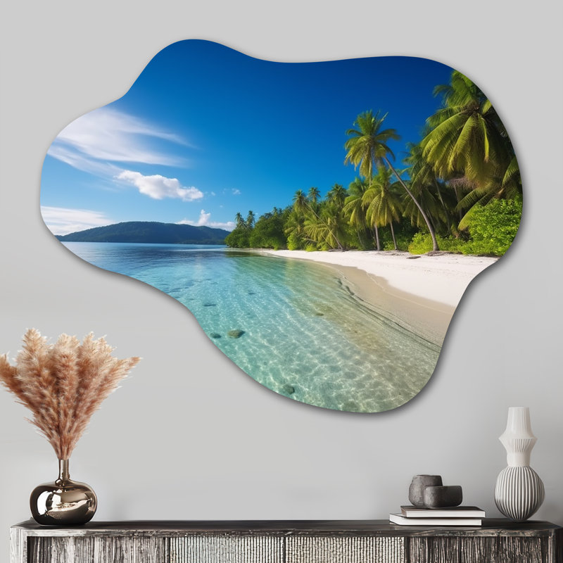 Océan bleu paradis - plage moderne en forme de nuage, sculpture murale asymétrique en métal, H 27 po x l 35 po x P 1 po