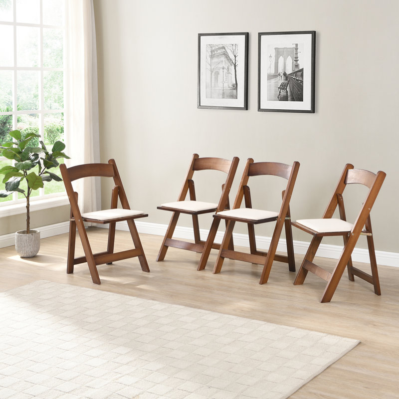 4 pièces de chaise pliante - bois massif, finition noyer, coussin beige et pour les activités de plein air