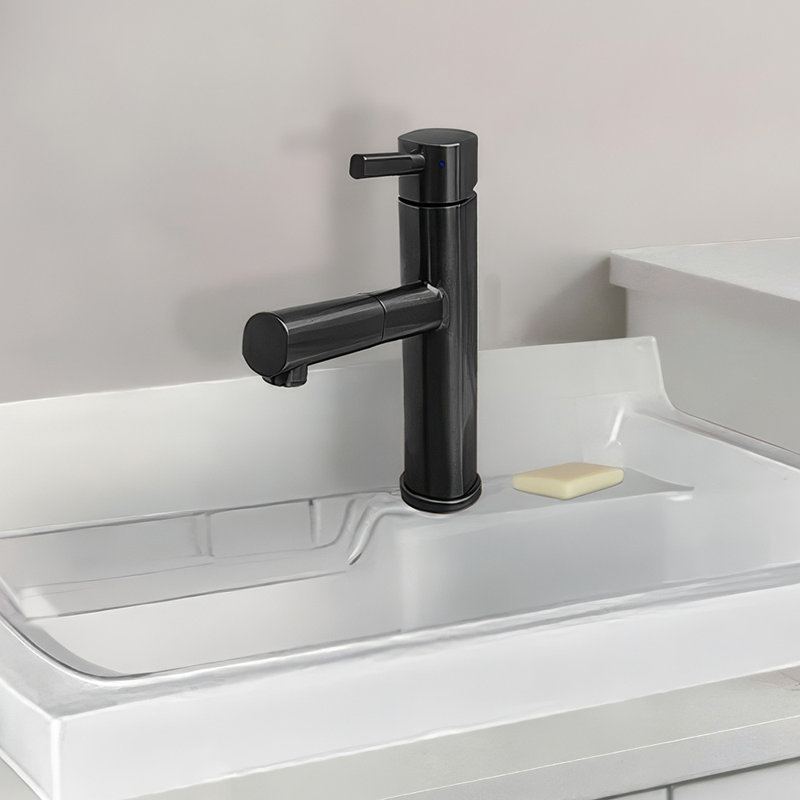 Whitehaus Stainless Steel Single Lever Kitchen Faucet with Pull-Out Head & Stream Mode, Matte Black