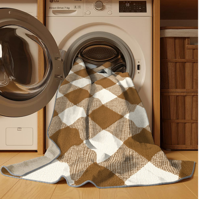 Machine Washable Checkered Brown Area Rug, Rectangle 5' x 7'