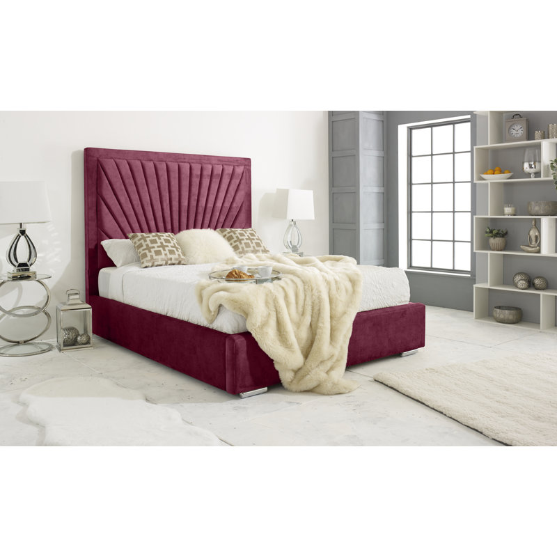 Aelfred Upholstered Velvet Bed, Small Double (4'), Maroon