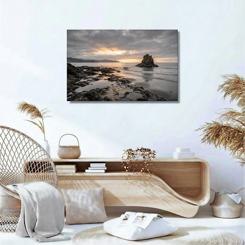 Ensemble de 1 tableau sur toile représentant un coucher de soleil sur la côte, H 16 po x l 24 po, Toile tendue