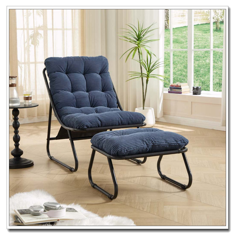 Chaise longue d'extérieur avec repose-pieds pour patio, Marine