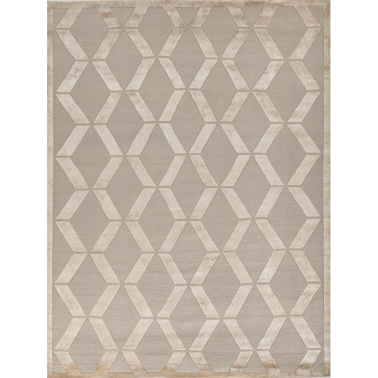 Metro-Velvet Geometric Area Rug in Beige