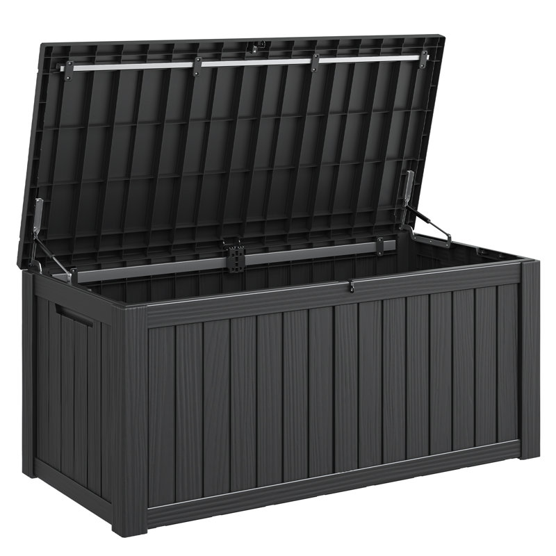 120 Gallon Large Outdoor Resin Deck Box, Storage Waterproof Boxes Lockable Lid, Black, null