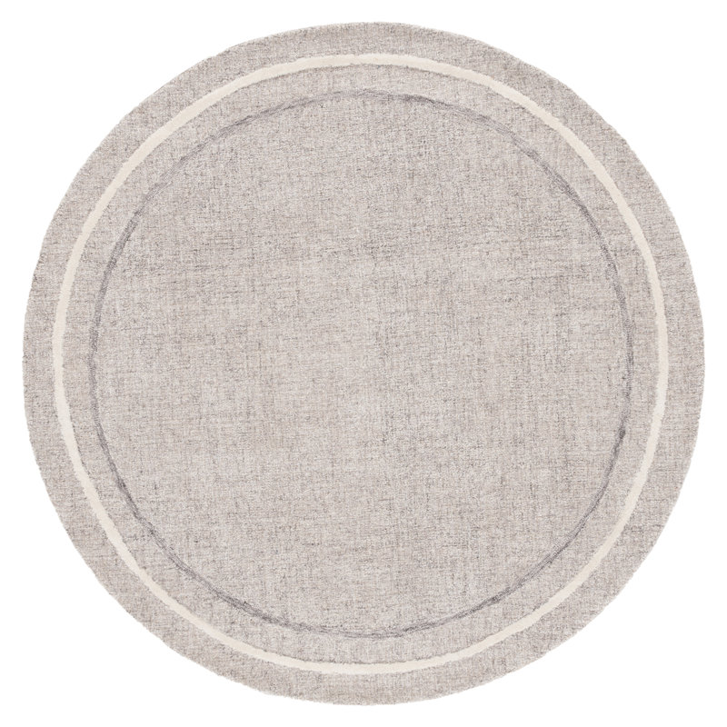 Narragansett Ebony Hand Tufted Wool/Cotton Striped Rug in Grey/Ivory, Round 6'