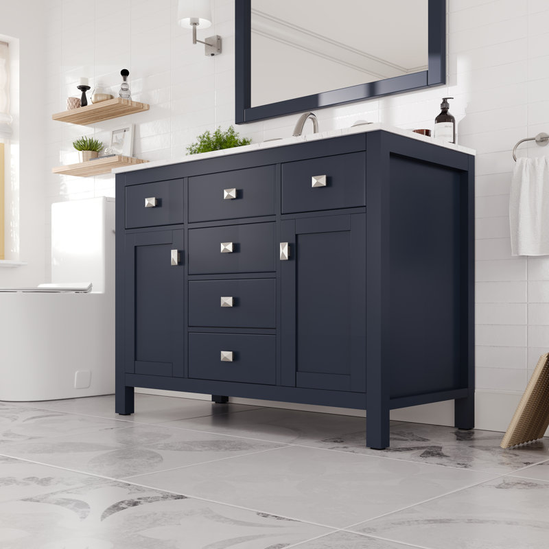 Meuble-lavabo avec comptoir en pierre d'ingénierie blanche et lavabo encastré en porcelaine encastré Odilion l 42 po x P 22 po