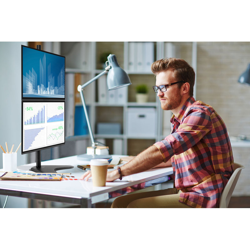 Mount-It Height Adjustable Full Motion Vertical Dual Monitor Stand Fits 17" - 32" Screens