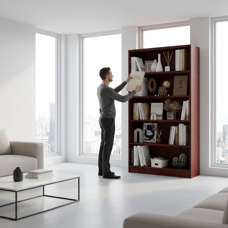 Cremorne Modern Standard Bookcase, Gray, (5 Shelves) 60” H x 33” W x 12”D