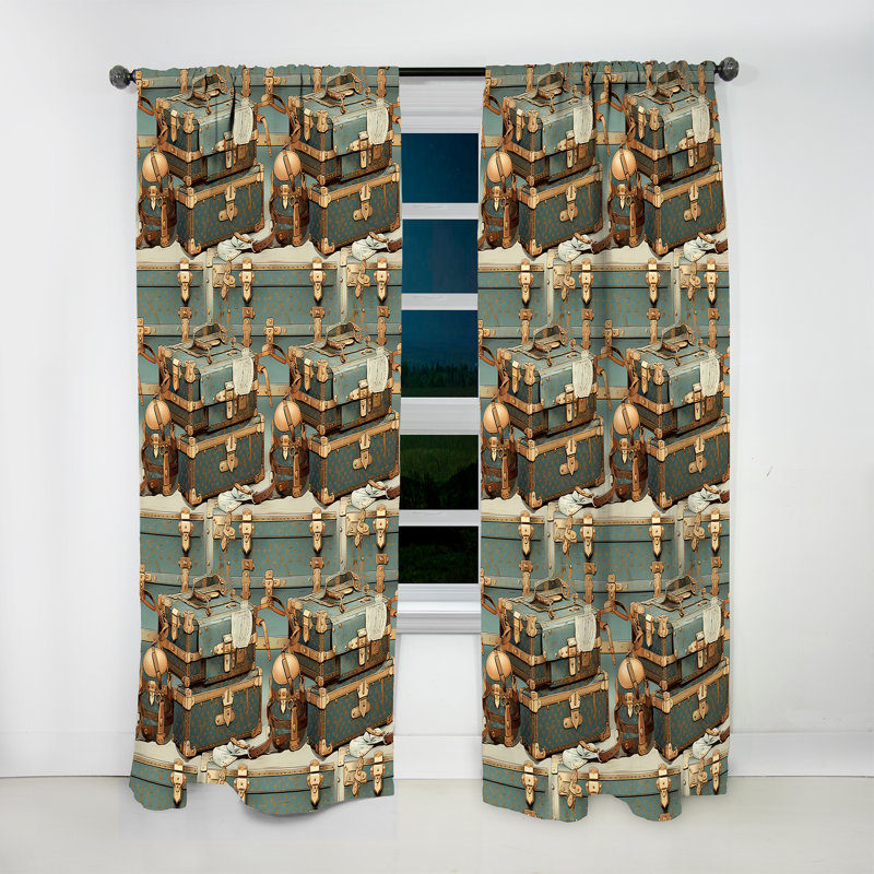 Gold Popart Chic Designer Luggage - Glam Feather Curtain - Velvet Room Darkening - 1 panel, 52" W x 63" L