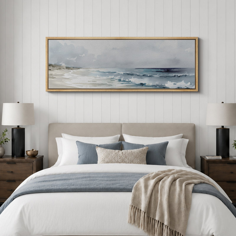 «Coastal Beach Serene Beach Watercolor Coastal Landscape», reproduction d'art sur toile, H 20 po x l 60 po, Naturel