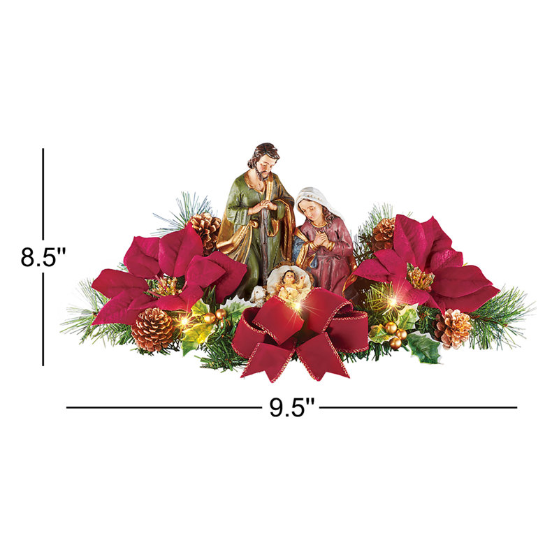 Ensemble de crèche de table lumineuse avec poinsettias