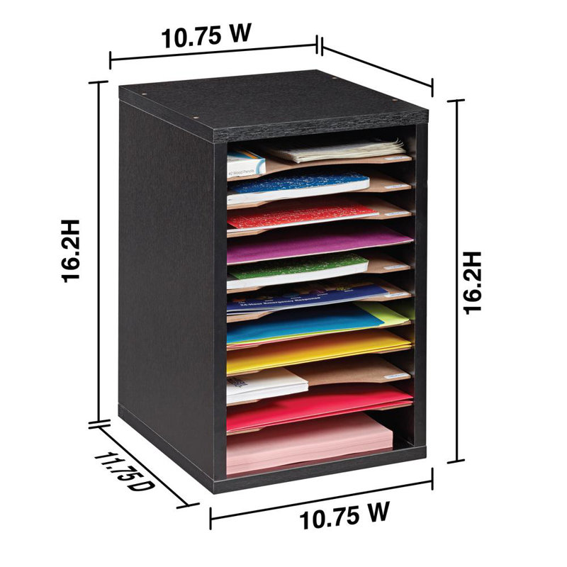 Black MDF 11-Compartment Adjustable Mailroom Organizer