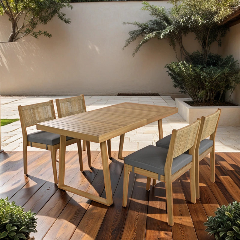 Cedrianna 4 - Person Patio Dining Set Rectangular Table with Cushions Included, Gray