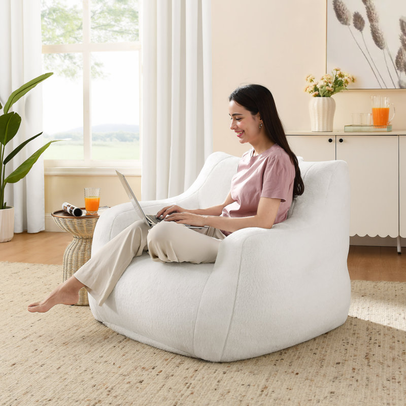 Bean Bag Chair With Armrests And Carry Handle, White
