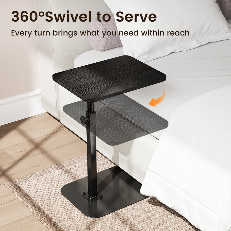 Adjustable Swivel C-side Table with Height Control, Black
