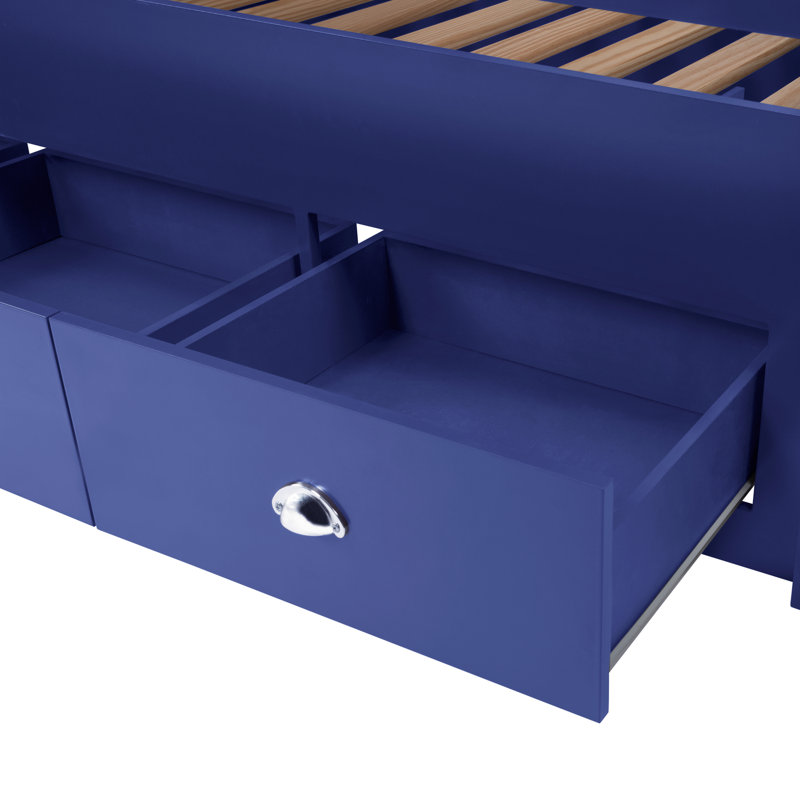 Lit plateforme avec rangement Jaslean, Bleu marine