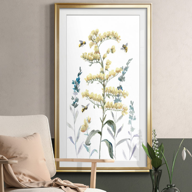 Bumble Bee Garden I - peinture encadrée, H 10,5 po x l 18,5 po x P 1,5 po, Doré