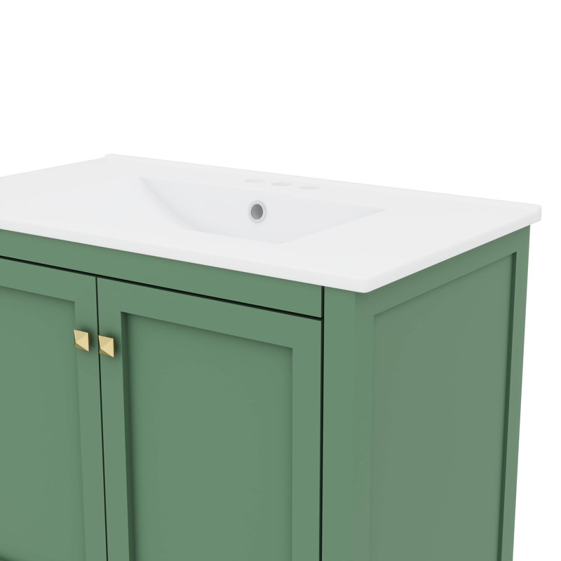 Ensemble de meuble-lavabo élégant avec lavabos en céramique et tiroirs cloisonnés, 30", Ensemble central de 4 po, Vert