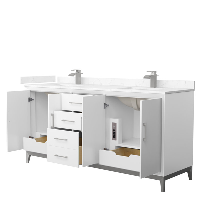 Ensemble de meuble-lavabo double 72 ", Blanc, Nickel brossé