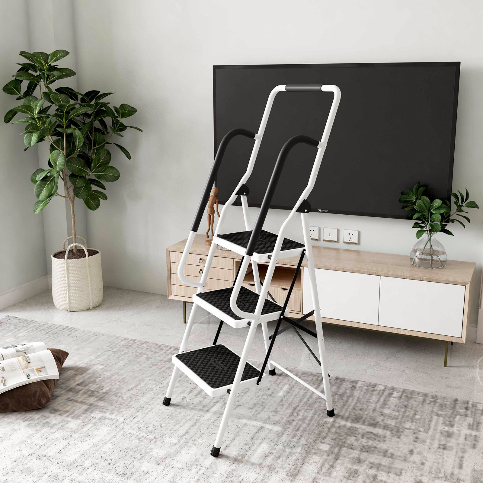 WFX Utility™ 3 Step Stool Steel Folding Step Ladder With Handrail ...