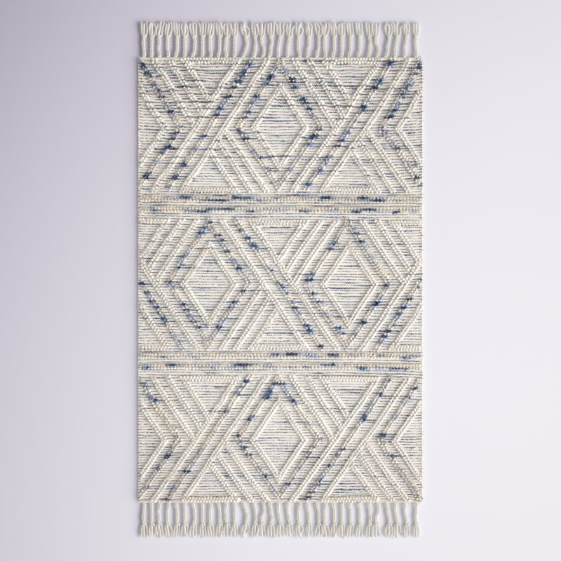 Garstang Geometric Hand-Loomed Jute/Sisal/Wool/Cotton Ivory / Blue Area Rug, Rectangle 8' x 10'
