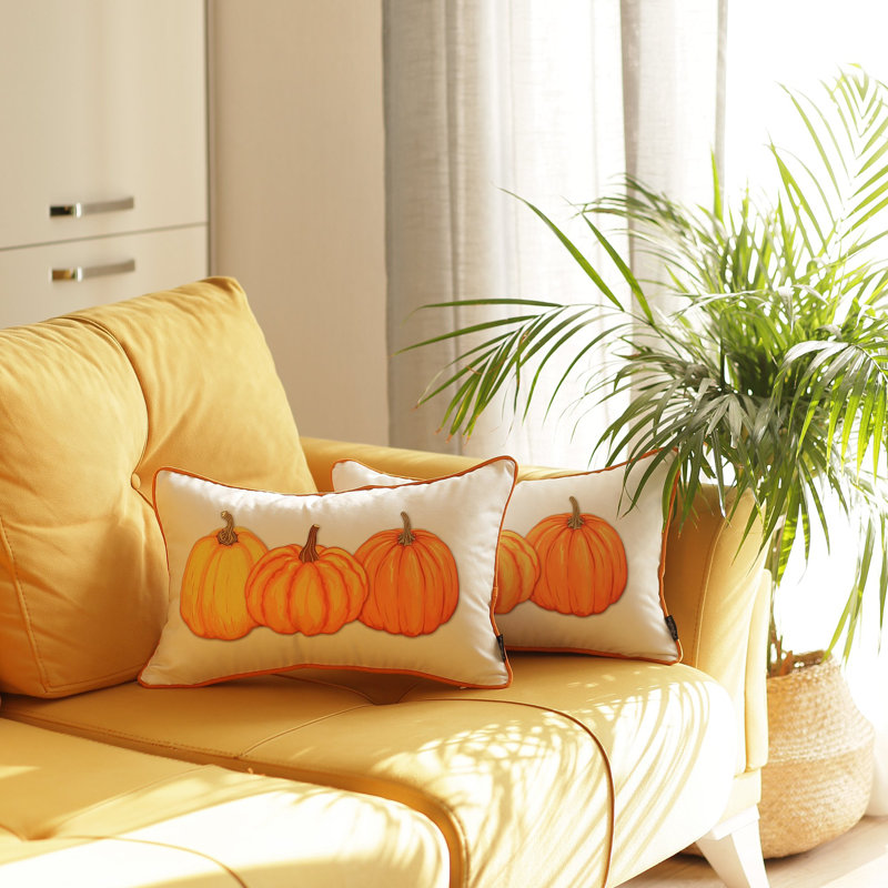 White and Orange Pumpkin Lumbar Throw Pillow Covers Set