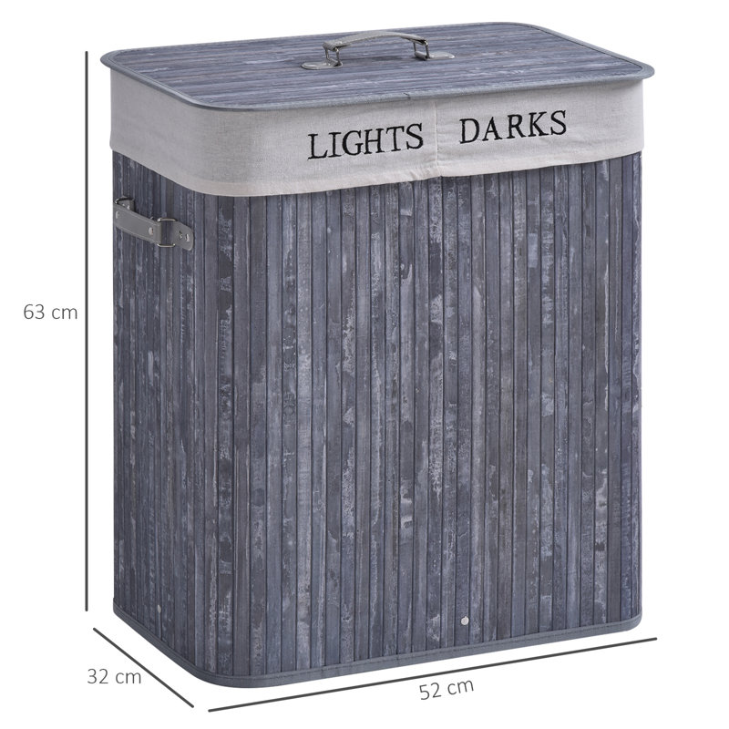 HOMCOM Laundry Basket 100L Collapsible Laundry Hamper, Grey, 63 cm x 32 cm x 52 cm