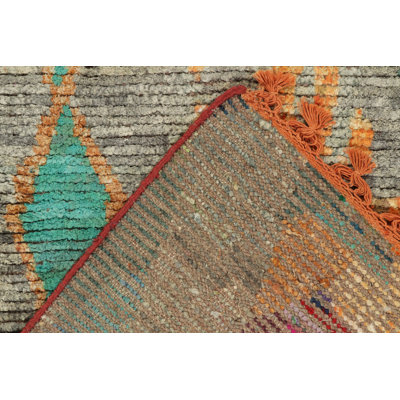 Moroccan Rug In Gray, Green And Gold Geometric Pattern By Rug & Kilim