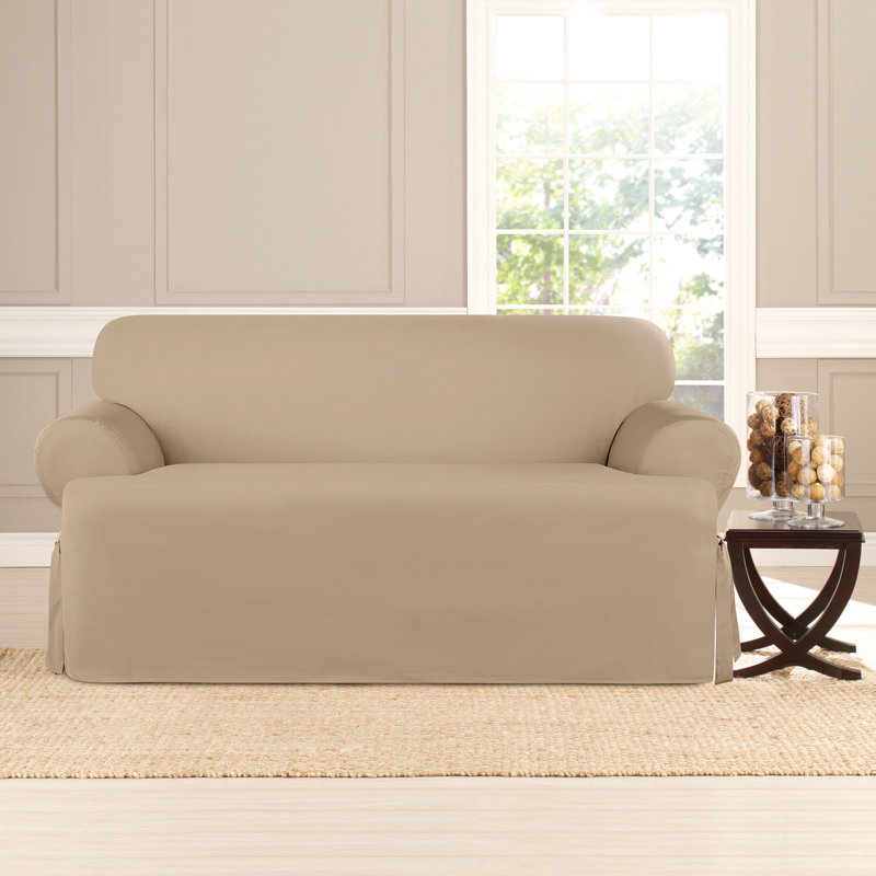 Pacific Blue Heavyweight Cotton Duck T-Cushion Loveseat Slipcover