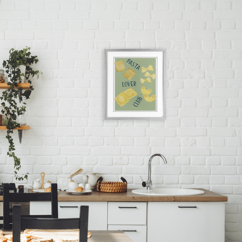 «Minimal Pasta Lover Club», reproduction sous verre encadrée, design par Robin Maria, H 16 po x l 13 po, Cadre de ferme gris