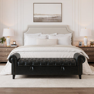 67" Faux Leather Upholstered Storage Bench with Rolled Arms