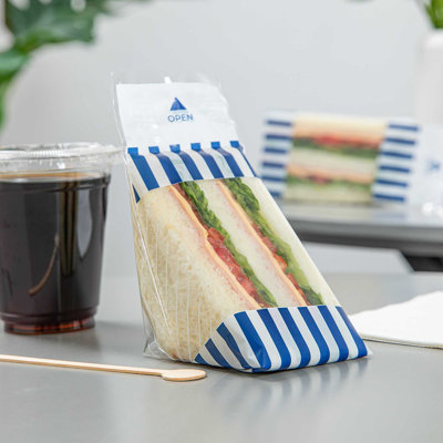 Restaurantware Plastic Sandwich Bags - Pack of 8000 - Bag Tek 7.56 x 2.95 Inches Clear Triangle Packaging Bags, Easy to Tear, Anti-Fogging, Microwave & Freezer Safe, Abstract Lines and Striped Pattern