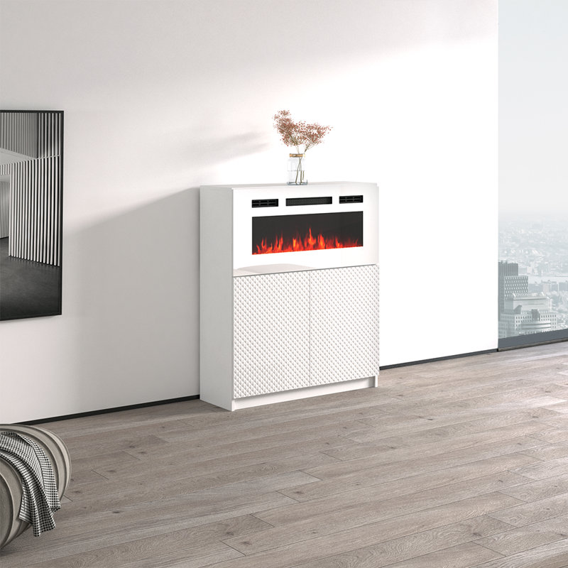 Buffet 40 po avec foyer électrique, finition brillante, Blanc