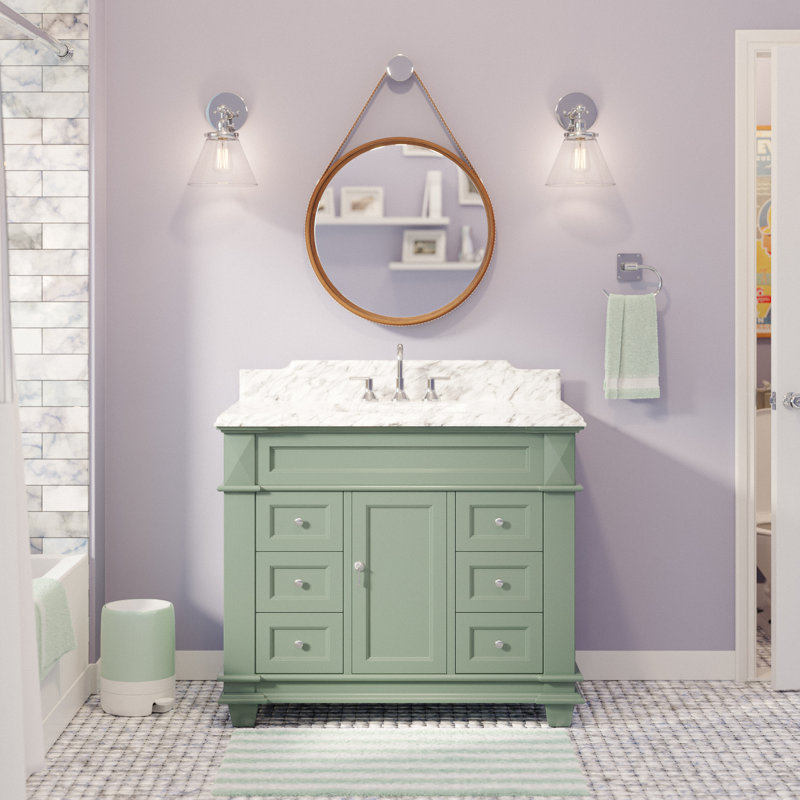 Ensemble de meuble-lavabo simple 42 po Ensa, Marbre de Carrare, Vert sauge