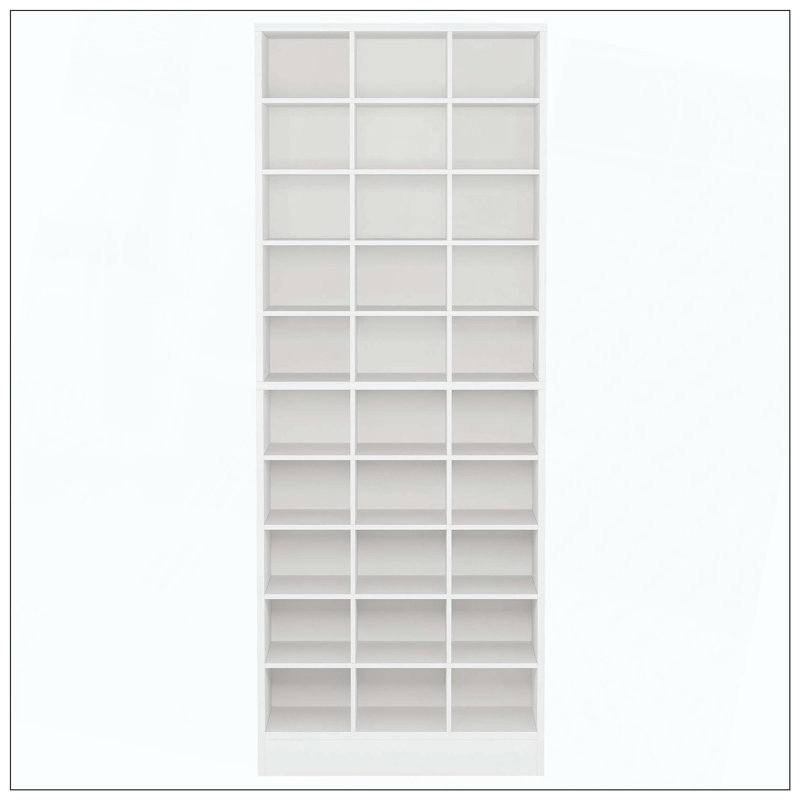 Range-chaussures moderne en bois à 10 niveaux et 30 casiers, Blanc