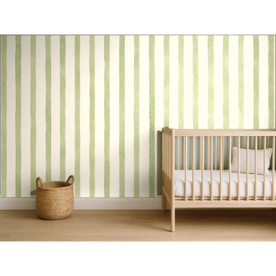 Sage Thin Stripes Wallpaper Mural, Peel and Stick Kids Room Wall Mural, Watercolor Nursery Wallpaper Made to Measure