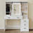 Dressing Table with Adjustable LED Lights, Removable Large Mirror, with Jewellery Storage, Open Shelves, 5 Drawers, with Beside table, for Bedroom