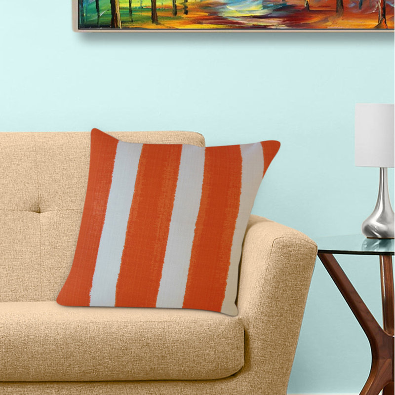 Orange Striped Outdoor Pillow Cover, 15.50" H x 15.50" W, White/Orange, Pillow Cover Only - No Insert