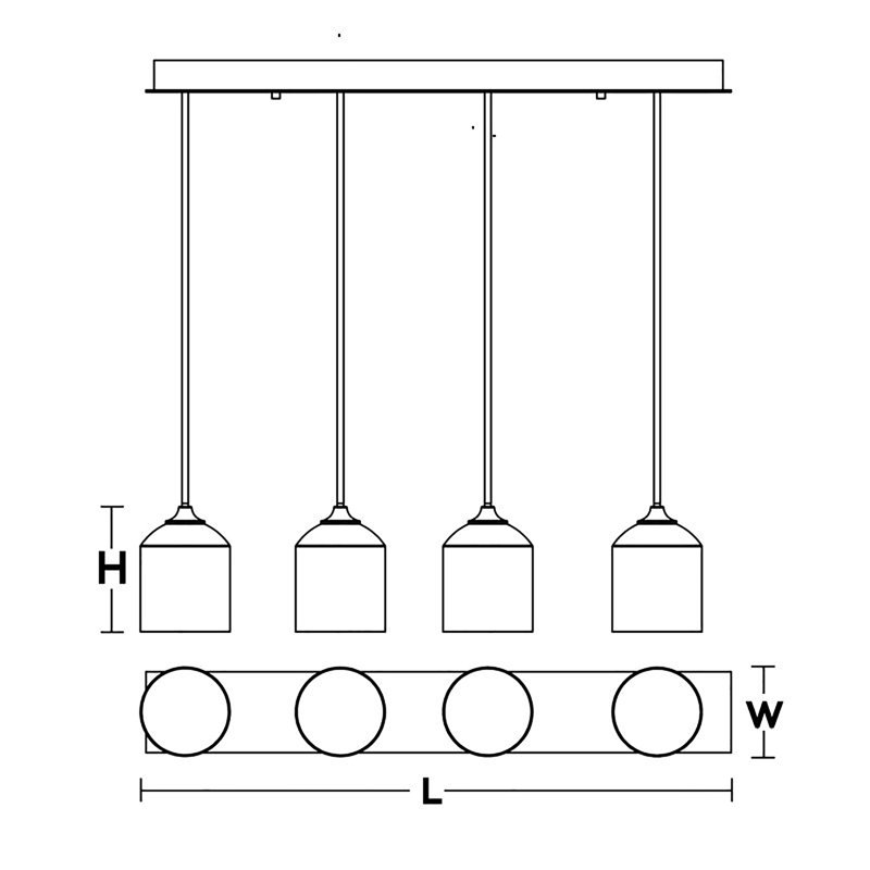 4 - Light Kitchen Island Pendant, Satin Brass